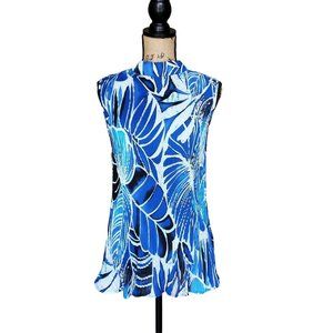 Milano Accordion Pleated Sleeveless Blouse Multi Blue Size 18/20
